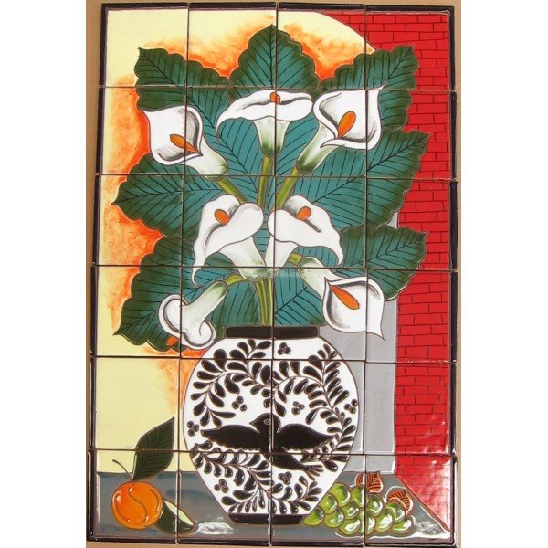 Mexican Talavera High Relief Mural Lilies 5